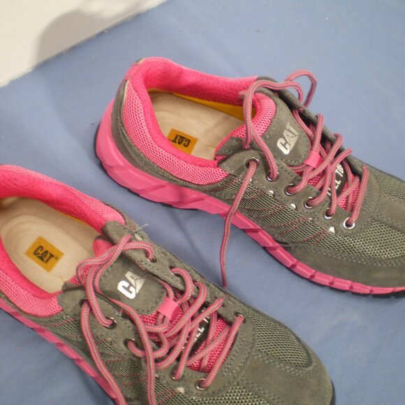 CAT Pink and Gray Steel Toed Shoes, Size 7 1/2 - Picture 2 of 8